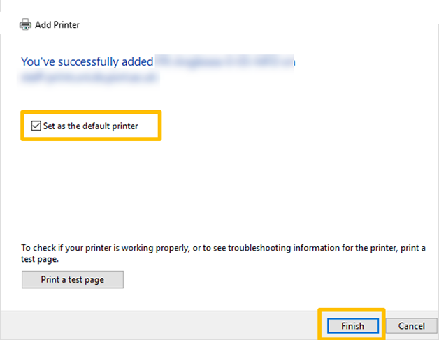 Add Printer dialogue box with set as default tickbox highlighted