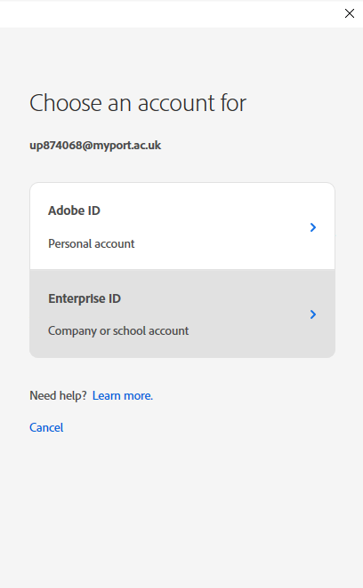 Choose the Enterprise ID option