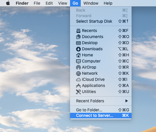 Connect to Server location in the Go menu