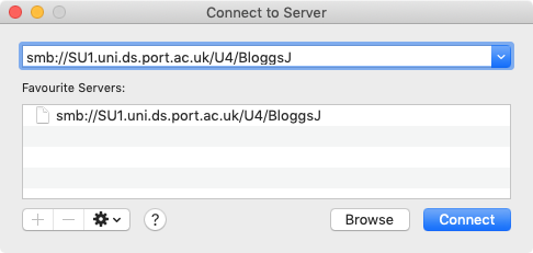 3. Paste the N: drive path into the input box. You can use the button to add the path to your favourite servers. Then click Connect