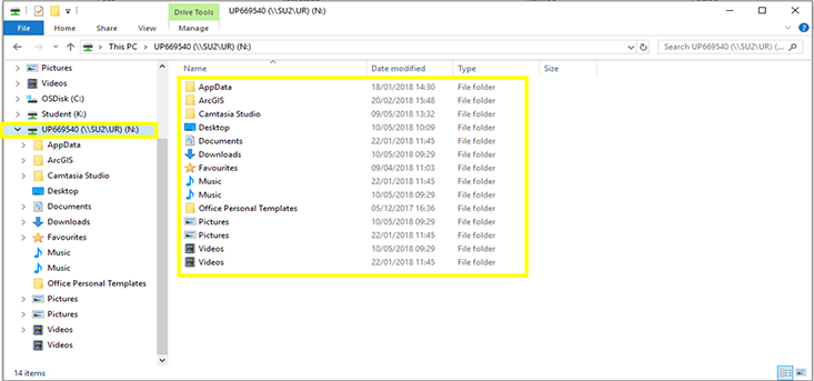 N drive viewed in explorer